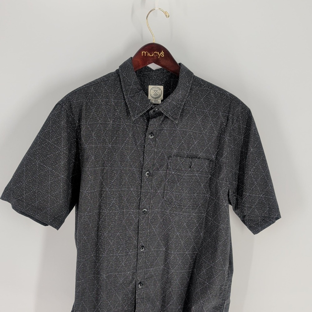 Voyager Woven Stretch Collared Comfort Short Sleeve Button Up Shirt Gray Size L‎